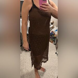 Le Lis Brown Lace Midi Dress